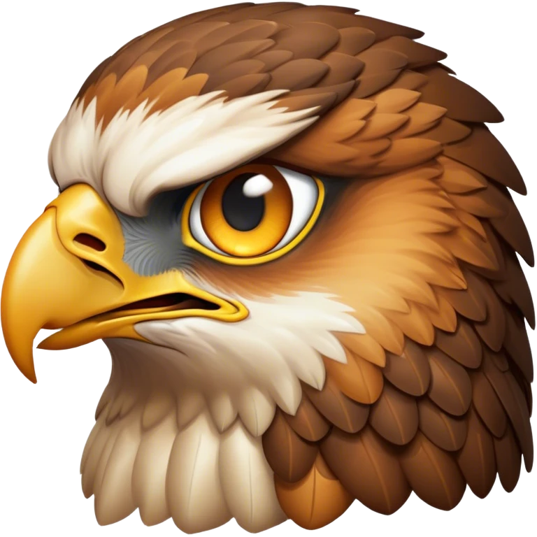 Cinematic Noble Hawk Portrait Emoji, Poised and regal, with a sturdy, agile build, a sharp, hooked beak, and intense, focused eyes that exude predatory precision, Simplified yet sharp and sophisticated features, highly detailed, glowing with a soft, golden glow, high shine, intelligent and vigilant, stylized with an air of aerial mastery, focused and determined, soft glowing outline, capturing the essence of a watchful and confident hawk that appears ready to soar out of the screen with effortless authority! emoji