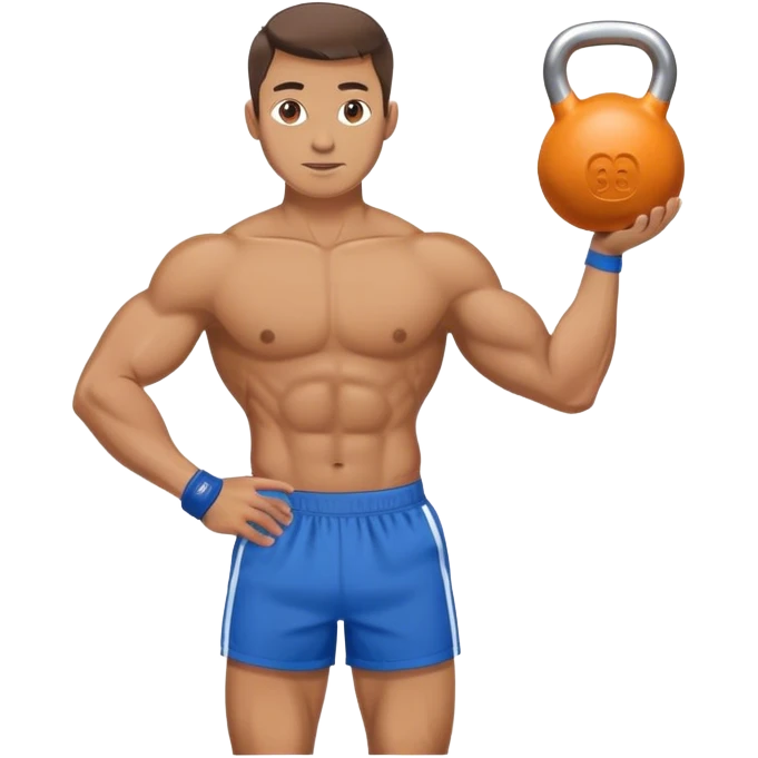 athletic man with blue shorts holding kettlebell emoji