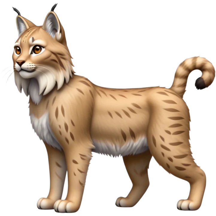 Cinematic-Lynx-Realistic-Full-Body-Standing on all fours-Emoji – head tilted dramatically, fur with faint spotting, long legs and large paws poised elegantly, simplified yet realistic focused features, highly detailed, glowing with an almost sarcastic glow zoomed out showing fluffy shoulders emoji