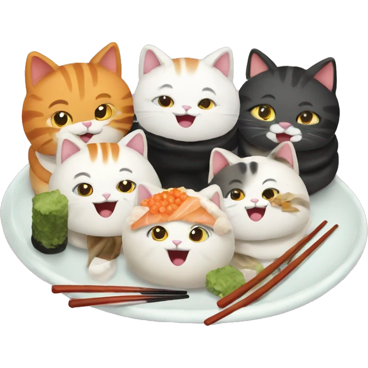 four happy cats eating sushi emoji