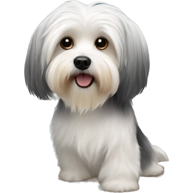 Havanese talking on a cellphone sitting at a computer desk emoji
