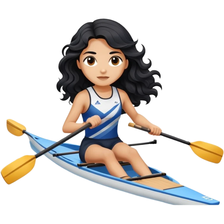 girl with long black wavy hair rowing in Olympic rowing sport, with double oars emoji