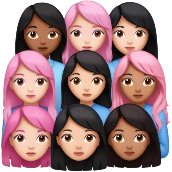 Katseye music group 6 members all girl 2 brown girl 1 korean 1 latina 1 girl black hair pink highlights emoji