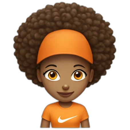 Fille blance avec un afro orange et un t-shirt nike emoji