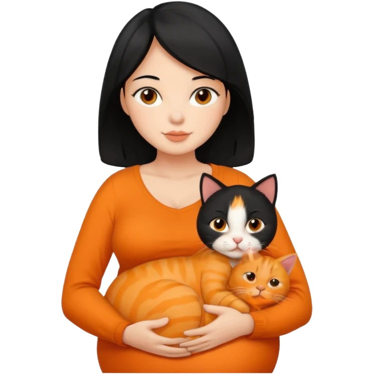 pregnant black hair woman with orange cat emoji