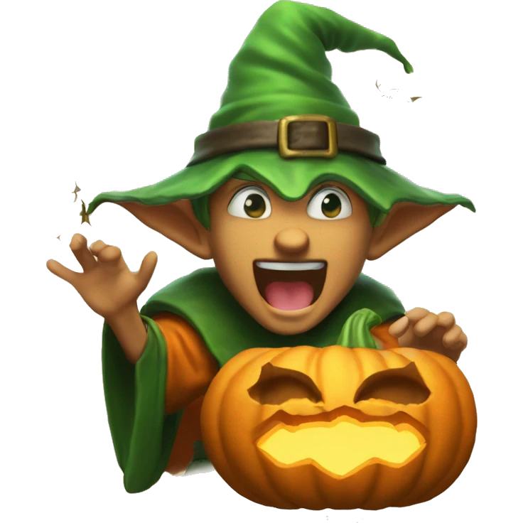 pumkin elf male casting a spell emoji