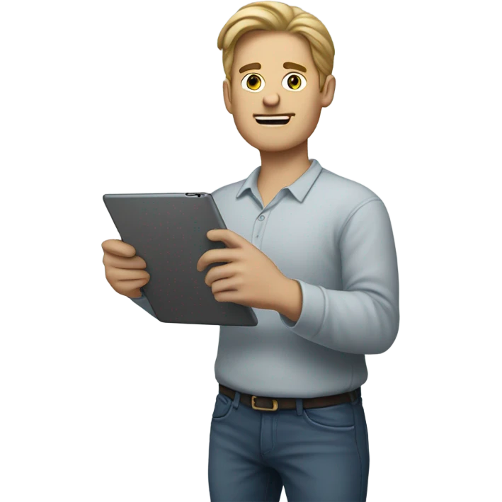white man standing with ipad emoji