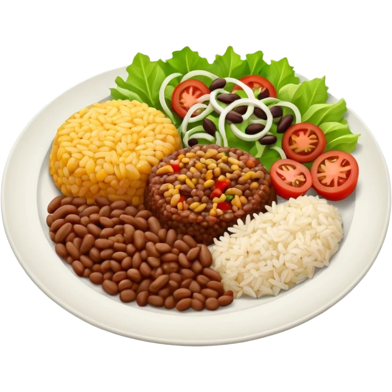 Food plate with rice, beans, minced meat and salad emoji