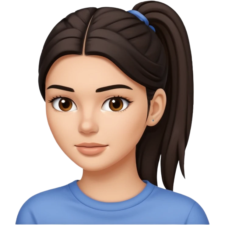 Kendall Jenner as an emoji, casual chic style, ponytail, minimal makeup, relaxed expression emoji