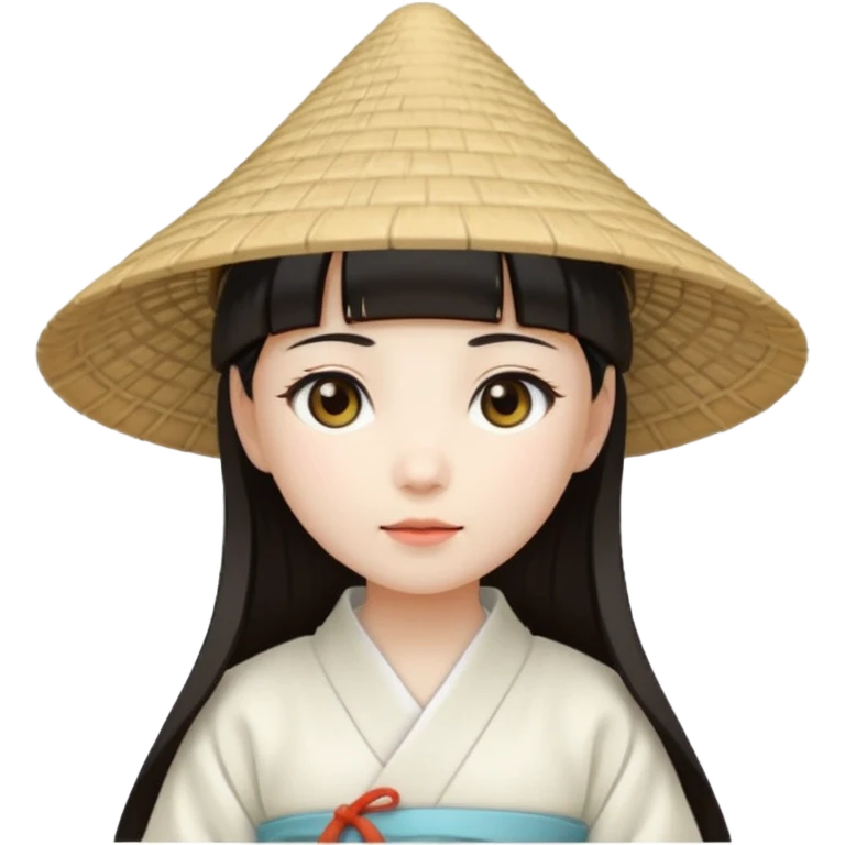 ancient japanese girl with conical hat, white emoji