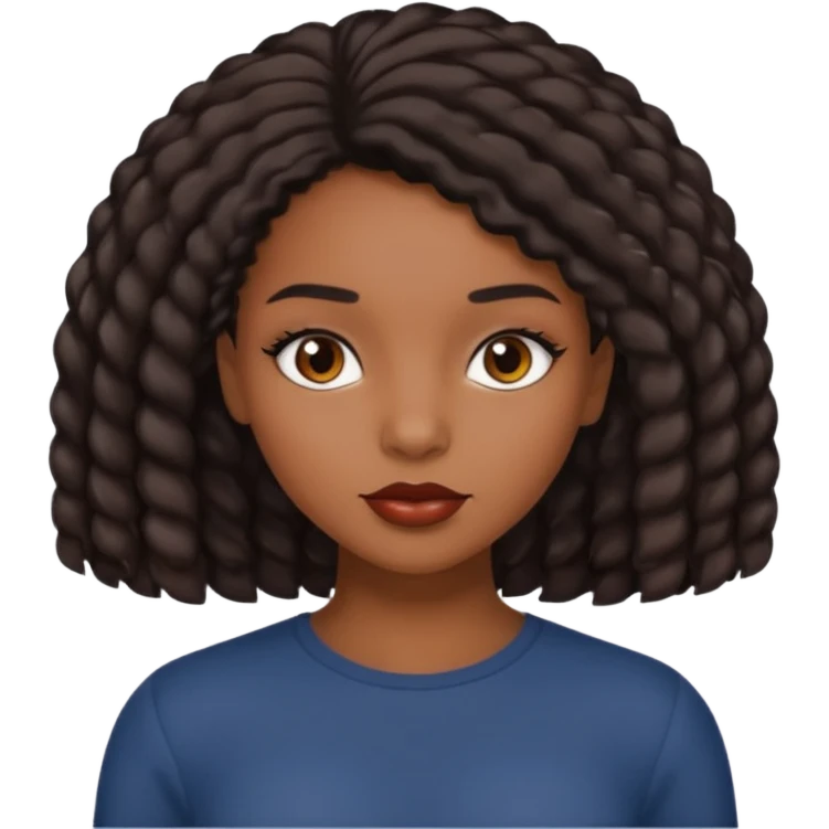 Black girl, cabelo cacheado curto, com os olhos castanhos escuro, lábios médio emoji