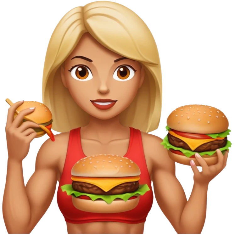 Femme avec des muscles et un burger emoji