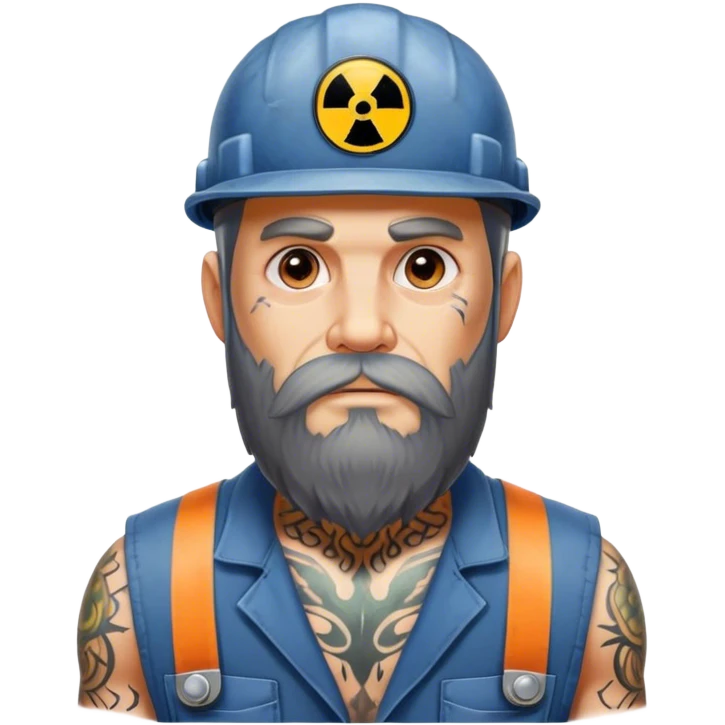 Long beard man with tattoos and cap nuclear worker  emoji
