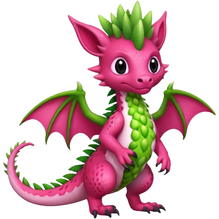 Dragonfruit-Strawberry-Kiwi-themed "Dutch Angel Dragon"-"Vernid"-"Trico"-furry-Fakémon-hybrid-creature (full body) emoji