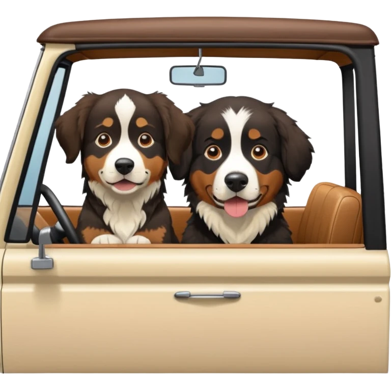 Cream colored ford bronco with no roof and Bernese mountain dog in the seat emoji