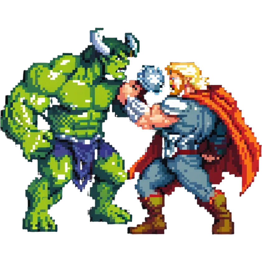 Hulk fighting Thor, green monster vs thunder god emoji