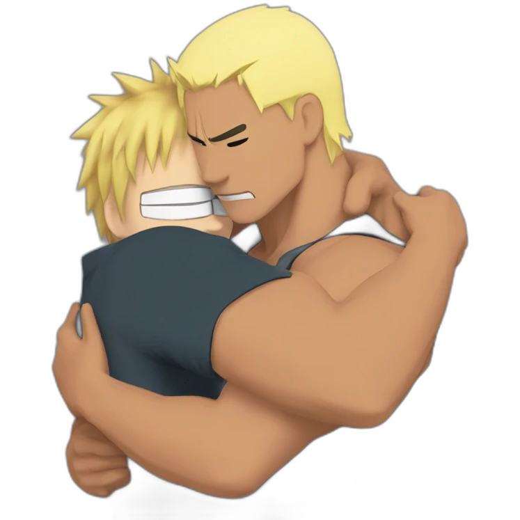Naruto with blond hair hugging Dwayne Johnson emoji