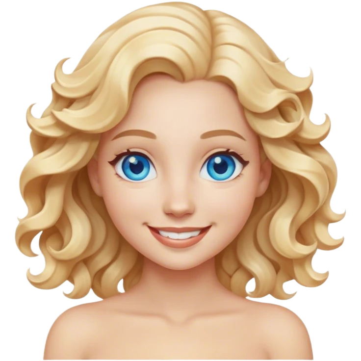 a beautiful, smiling woman, with wavy, blonde hair, blue eyes, a sculptural and more realistic body  emoji
