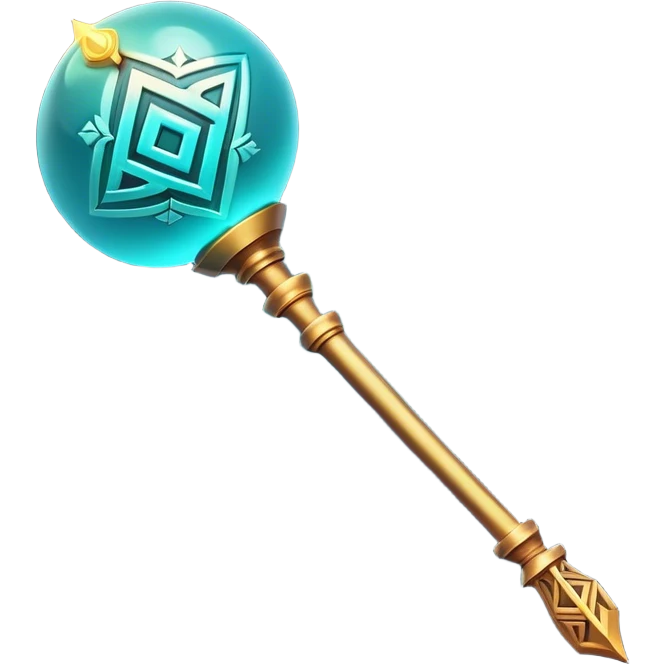 Clash of Clans aesthetic: Cinematic Playful Magic Staff Emoji, rendered in a 3D vector-style similar to standard emojis with minimal shading and bold, simplified shapes. A compact, isometric enchanted staff with intricate runic carvings and a glowing orb at its tip, softly glowing with a mystical arcane charm. Simplified yet unmistakably iconic, highly detailed and consistent, glowing with a soft radiant glow and high shine. Stylized with a touch of legendary sorcery and a soft glowing outline, capturing the essence of a powerful magic staff with a friendly, playful vibe! emoji