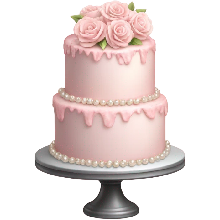 Realistic tiered light pink birthday cake with flowers and pearls emoji