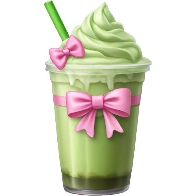 iced matcha latte with pink bow emoji