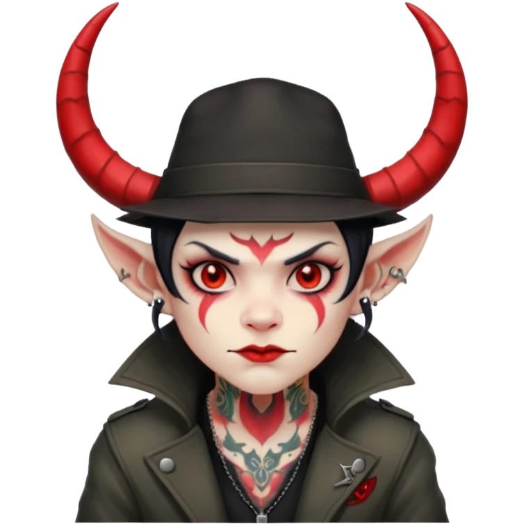demon with tattoos, hat, jacket and horns emoji