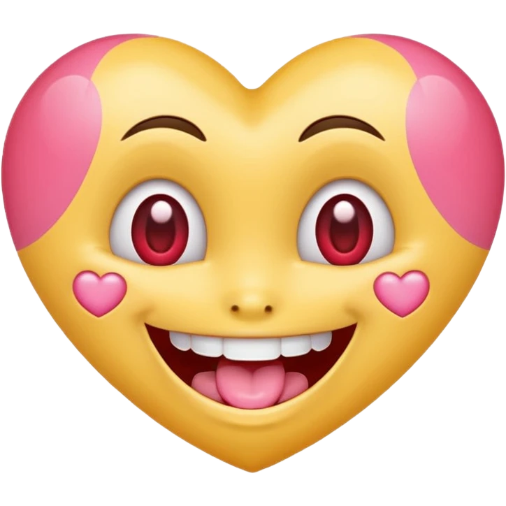 "Perfect smiling face with heart-eyes emoji 😍, classic yellow skin tone, bright open U-shaped smile showing white teeth and pink tongue tip, two large glossy red cartoon heart-shaped eyes with sparkling highlights  emoji