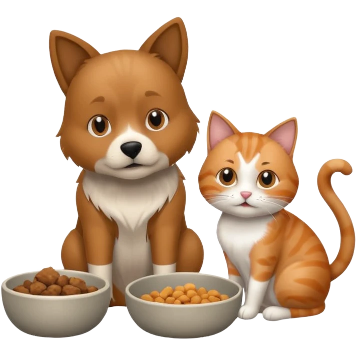 The dog is itching because of fleasThe dog is itching because of fleas, the cat is eating a lot of food from the bowl emoji