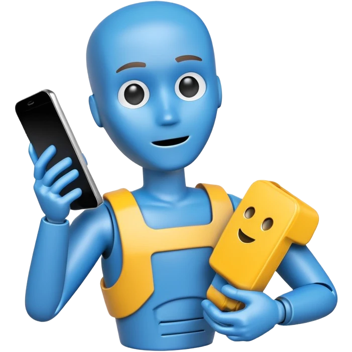 blue crash test dummy with phone emoji