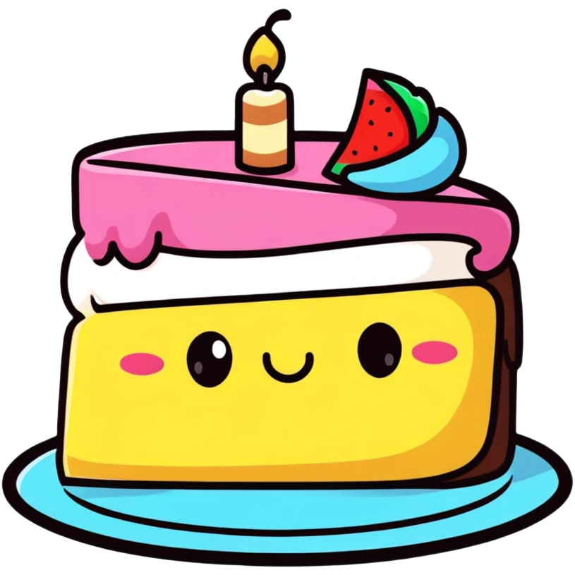 slice of cake with a cute face emoji