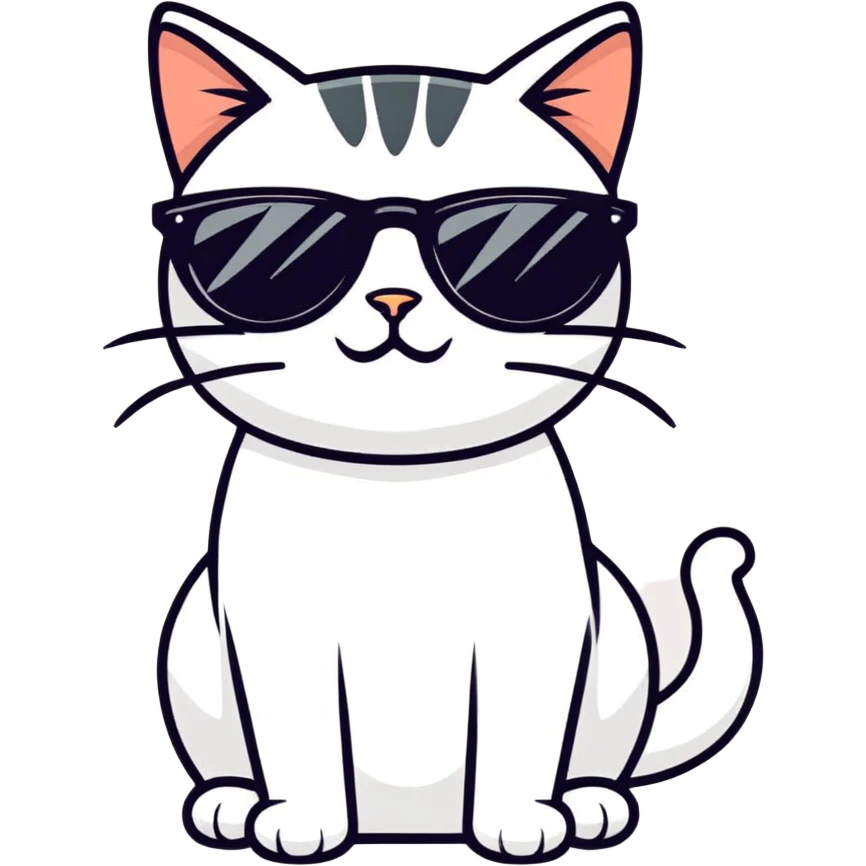 cat wearing sunglasses, cartoonish sticker style emoji