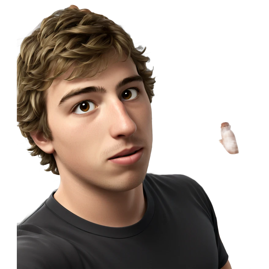 young man in kitchen with bottle emoji