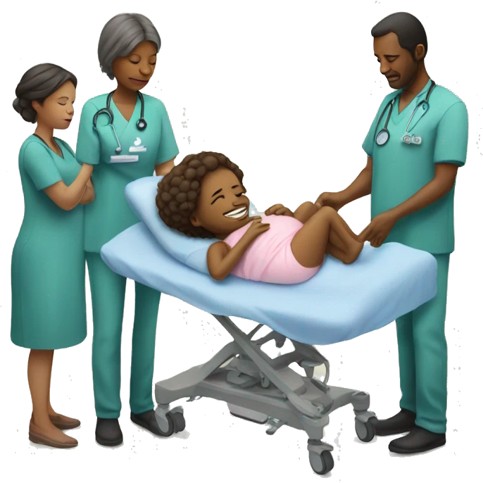 a woman gives birth and doctors stand nearby emoji