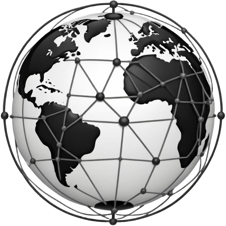 stylized globe with network lines and nodes, balanced white and black emoji