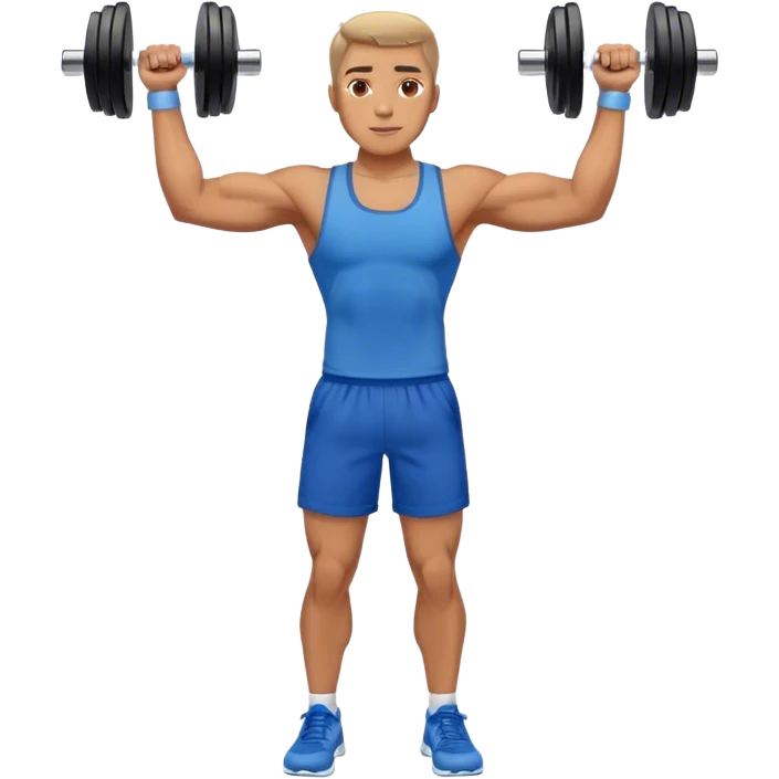 man with blue shorts doing side-lateral raise (T pose) with light dumbbells emoji