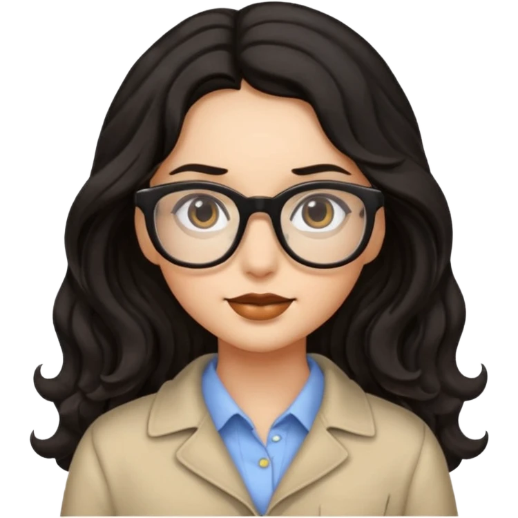 ילדה עם שער שחור ארוך וגלי אבל לא יותר מידי מתולתל, אישונים שחורים, משקפיים emoji
