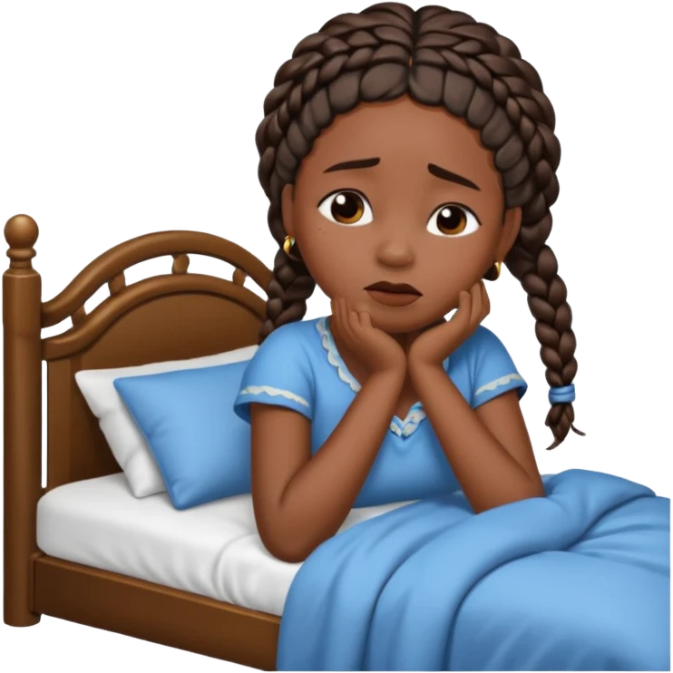 Black woman with braids in a big king size bed on one side by herself crying emoji