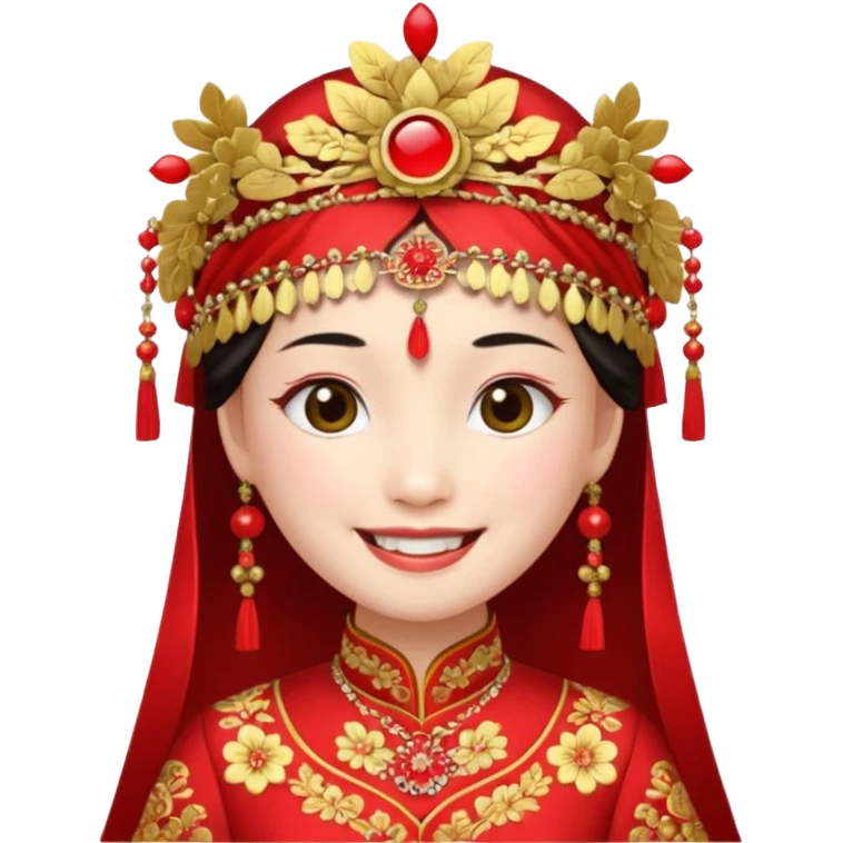 Chinese bride getup, smiley face. emoji