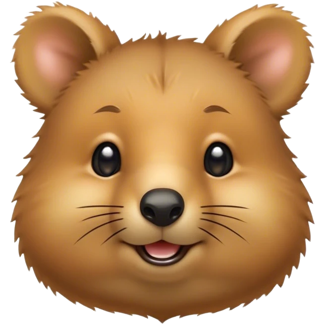 Cinematic Cute Quokka Portrait Emoji, Head tilted playfully and inquisitively, featuring a fluffy, round face with a naturally cheerful grin and bright, sparkling eyes full of playful curiosity, Simplified yet irresistibly adorable features, highly detailed, glowing with a warm, friendly glow, high shine, affectionate and spirited, stylized with a touch of Aussie whimsy, bright and endearing, soft glowing outline, capturing the essence of a mischievous yet loving quokka, so playful it feels like it could scamper out of the screen and into your arms! emoji