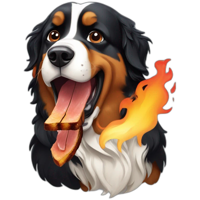 bernese mountain dog eating fire bbq emoji