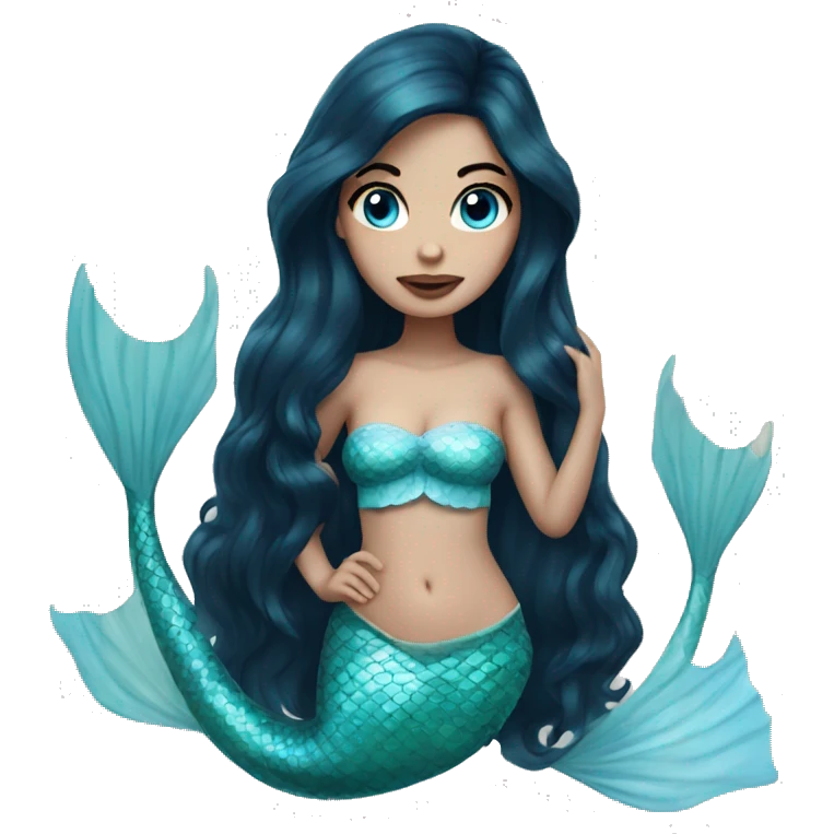 mermaid with long black hair pale skin and light blue eyes  emoji