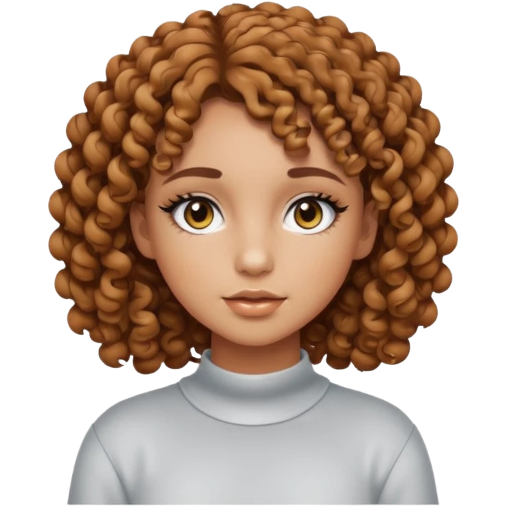 a light tanned girl with curly short length brown hair, black eyes, with y2k light color palette makeup and y2k outfit emoji