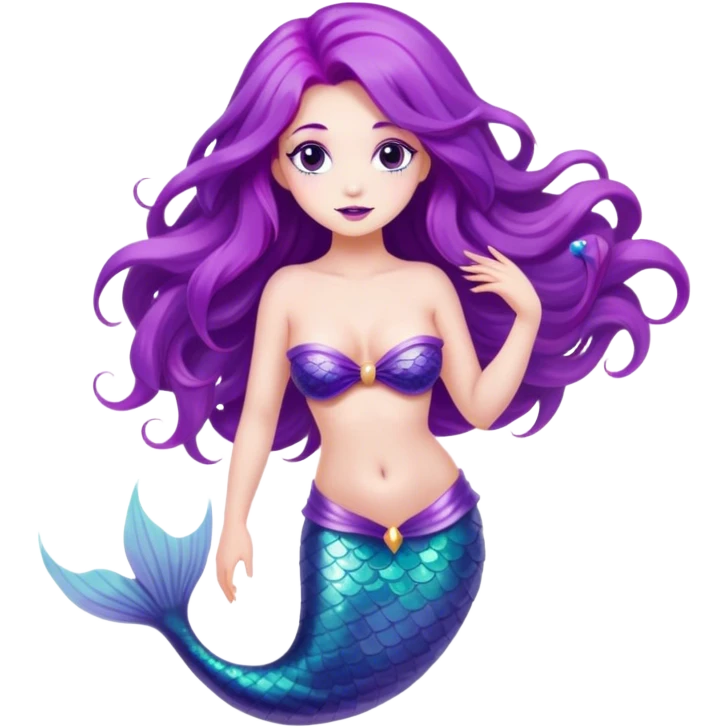 An emoji of myself dressed as a sexy mystical mermaid with flowing purple hair  emoji