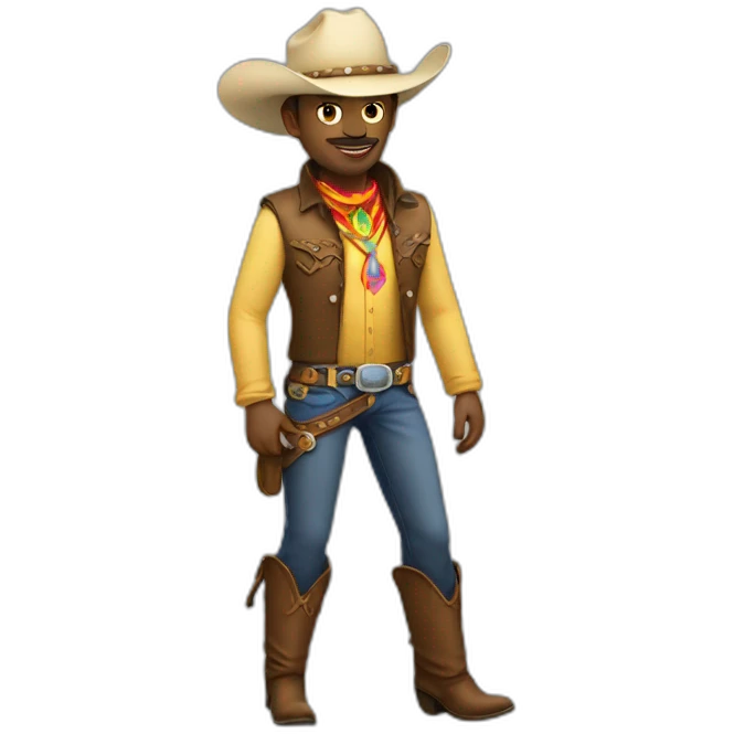 extremely gay cowboy with chaps. full body with a rainbow badge emoji