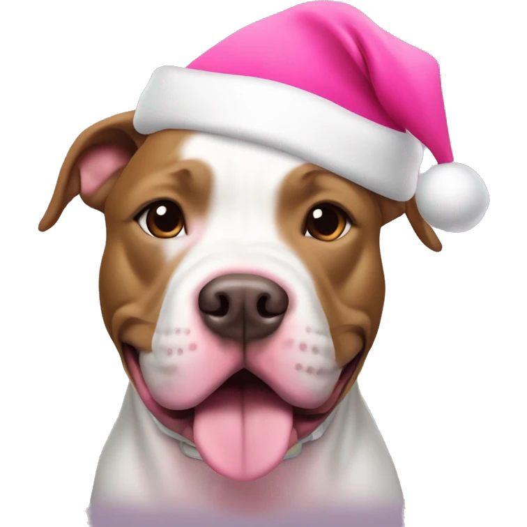 pit bull with pink Santa hat on emoji
