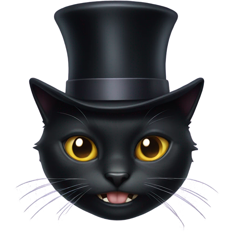 Black cat with top hat with teeth showing  emoji