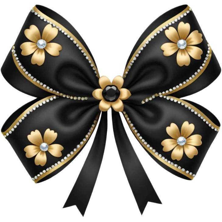 black flower bow with glitter emoji