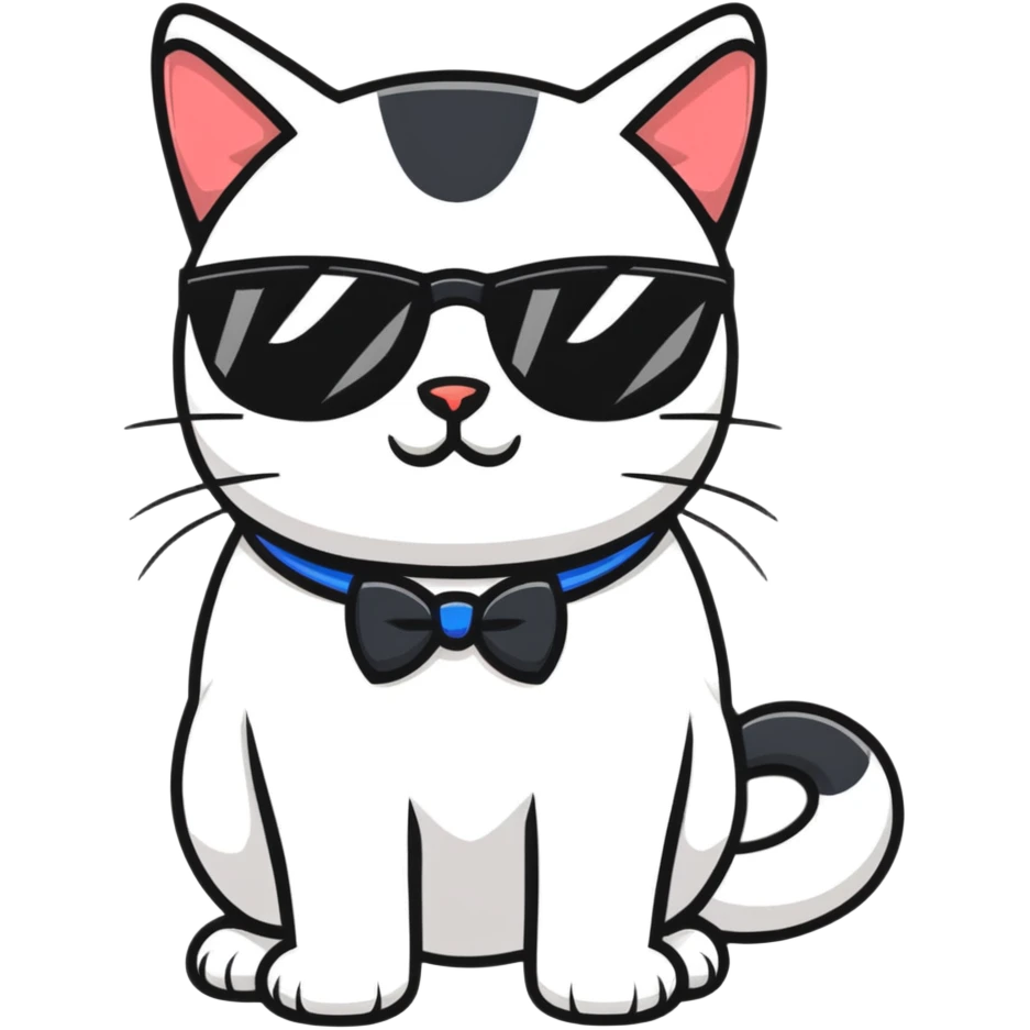 cat wearing cool sunglasses proudly showing off his new tuxedo, stylish, confident pose emoji