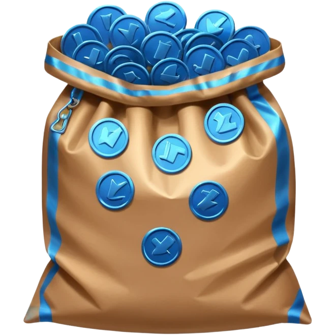 blue coins inside a brown bag  emoji