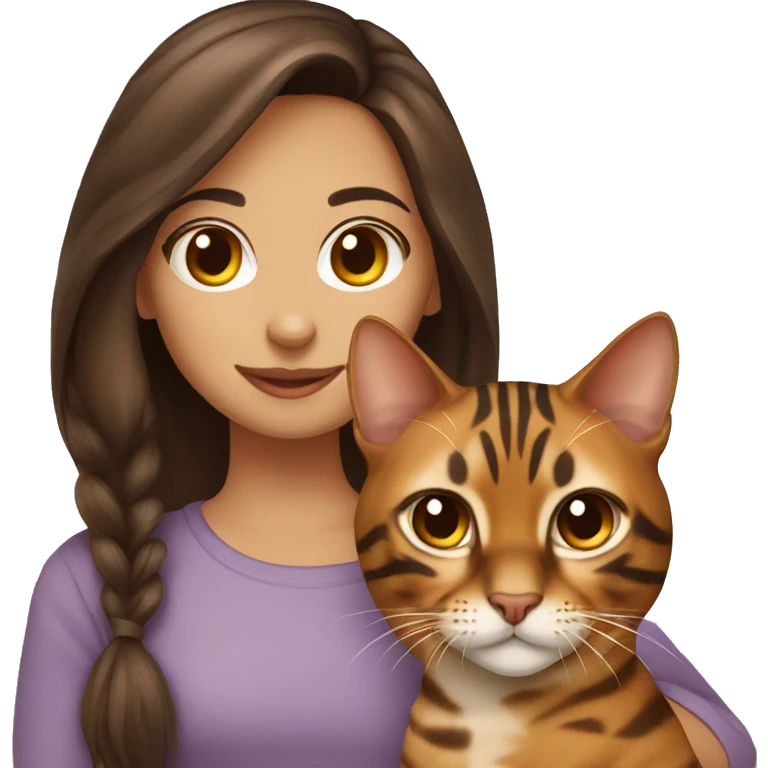 Chocolate-haired girl with a Bengal cat emoji
